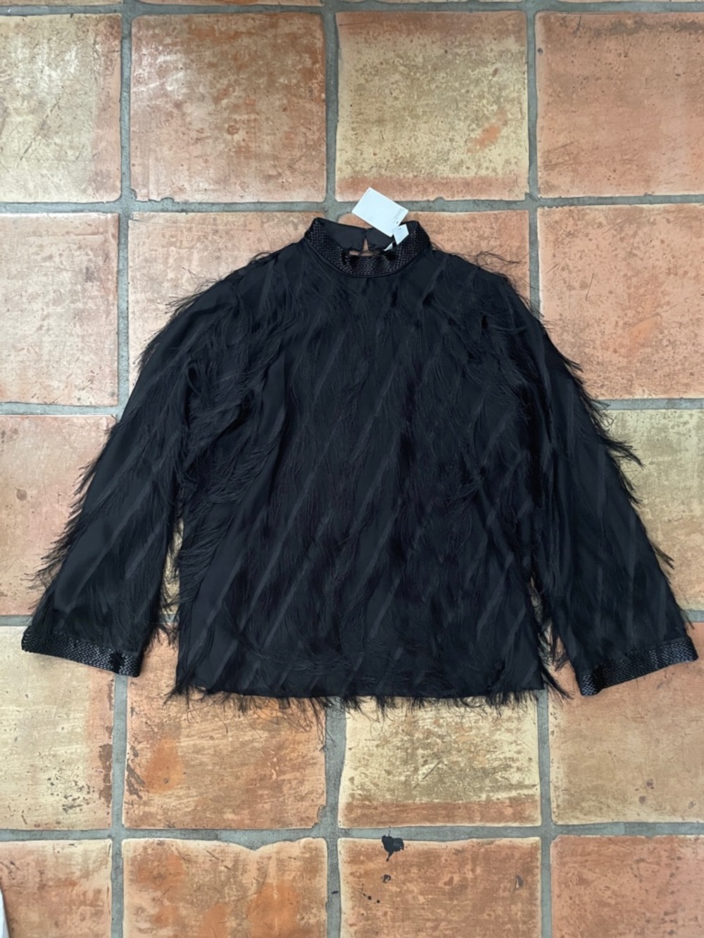 H&M Edition Feather Texture Sequin Mock Neck Black Blouse Size S New NWT - Picture 5 of 14